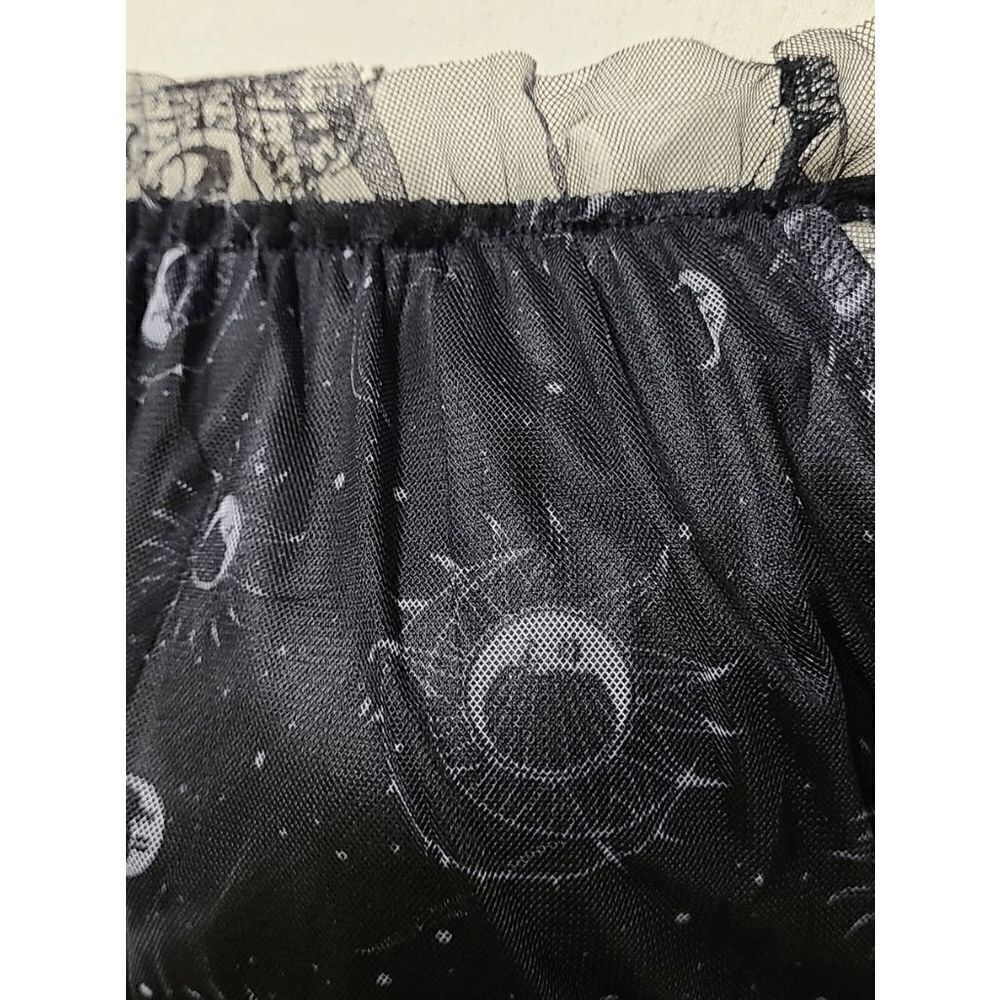 Off Shoulder Goth Witch Moon Print Contrast Mesh Flared Shirred Dress L NWT - Picture 3 of 16